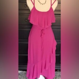 NWOT Jolie Vie Fuchsia Pink Ruffle Tiered Sleeveless High Low Dress Medium M‎